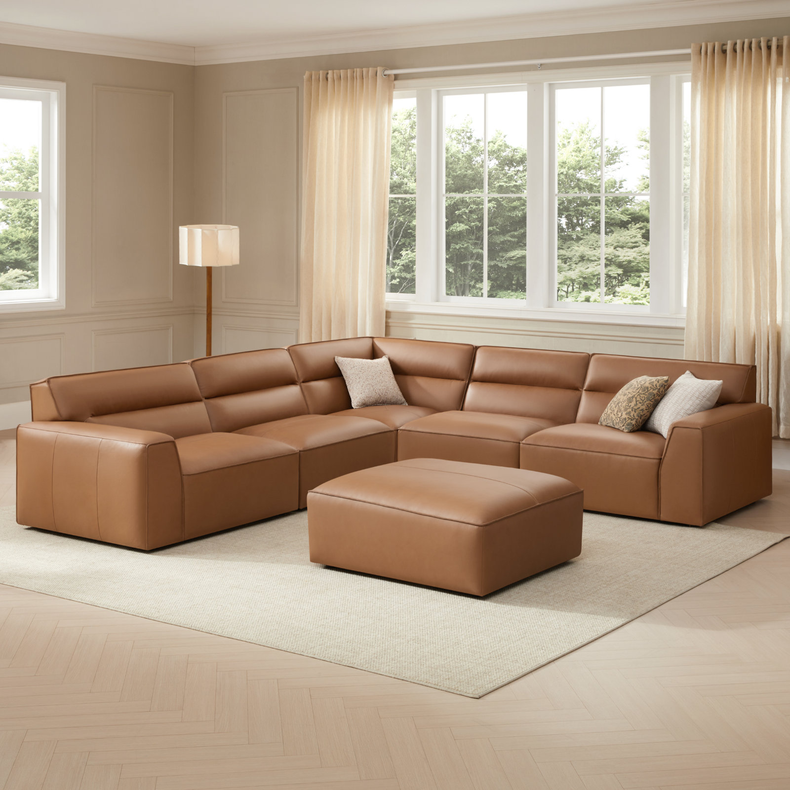 Jenn 6-Piece Genuine Leather Sectional Sofa with Ottoman