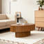Table basse ovale moderne en bois de 43,5 po en forme d'olive avec cannelures en bois massif pour le salon-1685745494