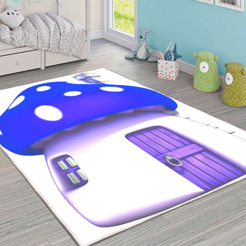 Premium Cotton Area Rug, 4.6 x 7.2 Feet | Antibacterial, Non-Slip PVC Underside, 10 mm Pile Height | Machine Washable, Soft White & Purple Design | Perfect for Living Room, Bedroom & Home Decor