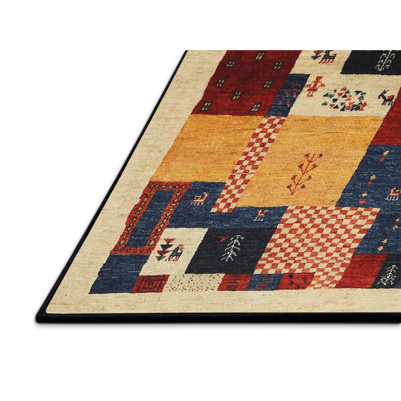 Gris/beige/rouge Tapis décoratif, Rectangle 3 pi x 5 pi