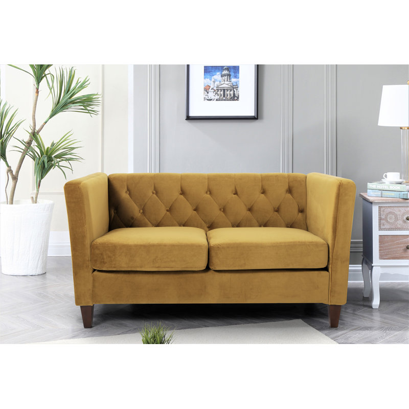 Leeandre 56.7'' Velvet Loveseat, Medallion Yellow Velvet