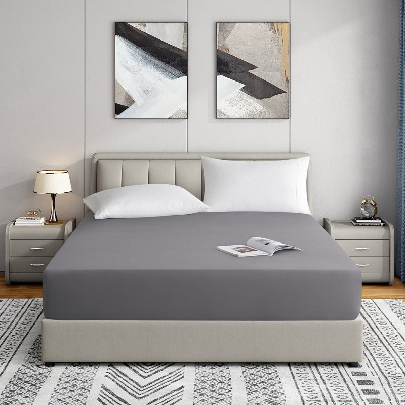 Tanvish Luxury Microfiber Fitted Sheet - 40 cm Deep Pocket, Ultra-Soft - Wrinkle-Free and Easy Care, Grey, Super King (6')