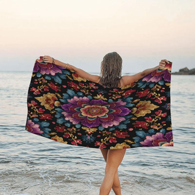 Serviette de plage en microfibre légère, fleurs de couleur datura, sans sable, à séchage rapide, absorbant, mince, grandes serviettes compactes pour la piscine, le bain, le camping, le yoga, la plage, les accessoires, les adultes, les femmes, les hommes, 36 x 72 po