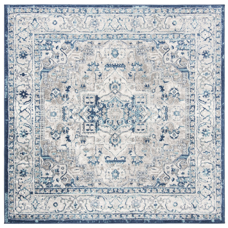 Aurich Light Grey/Blue Oriental Rug, Square 6'7"