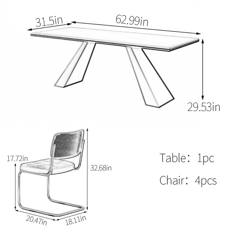 Ensemble de table de salle à manger en pierre blanche et noire, H 29,53 po x L 62,99 po x l 31,5 po