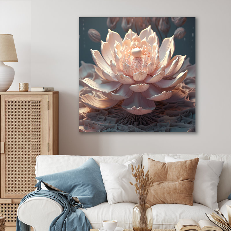 Fleur de lotus rose clair sur fond rose, H 16 po x l 16 po x P 1 po, Toile tendue