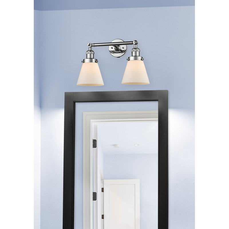 Cone 2 Light Tiltable Bath Vanity Light, Matte White Cased, 6 Watt Vinage LED Bulb, Polished Chrome