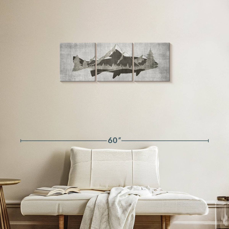 Ensemble de 3 pièces Mountain Trout I sur toile, H 12 po x l 38 po x P 1,25 po