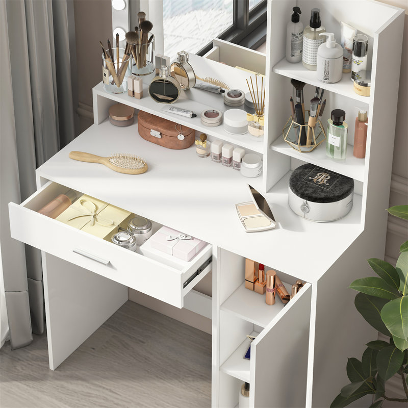 Bureau de coiffeuse avec miroir et lumière, Blanc