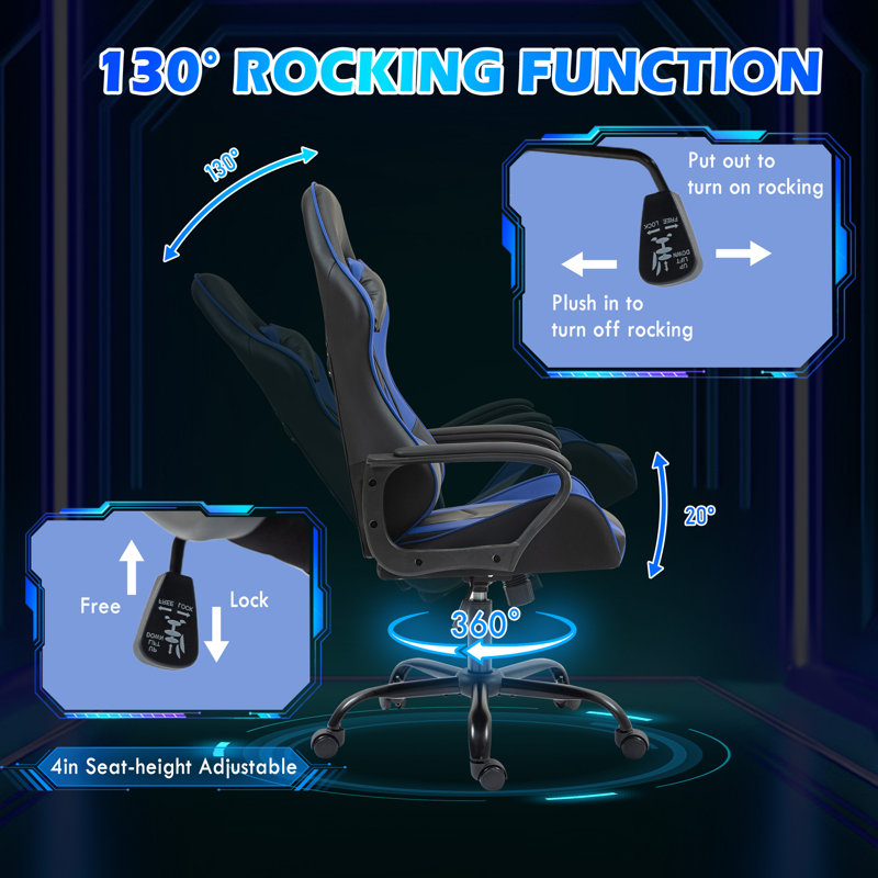  Ebern Designs Gaming Chair, Ergonomic Video Game Chair With Massage Lumbar Support & Rocking High Back , 360° Swivel Computer Gamer Chair For Gaming Or Office, Height Adjustable