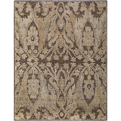 Oklahoma Hand Knotted Wool Damask Area Rug in Brown