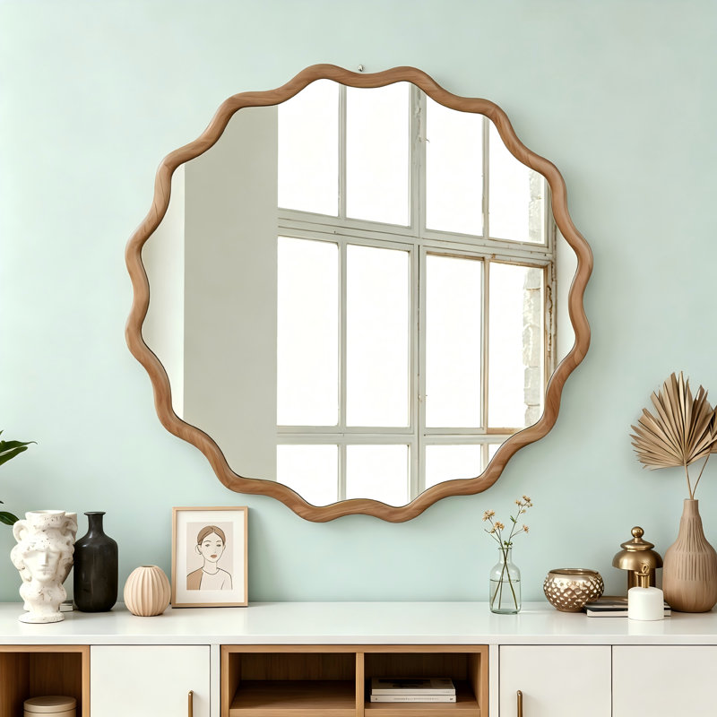 Miroir décoratif rond en bois noir noyer ondulé, pour chambre à coucher, salle de bain, salon, entrée, 30 po x 30 po
