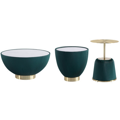 Anderson 3-Piece Living Room Table Set with Vegan Leather Upholstered Base by Manhattan Comfort
