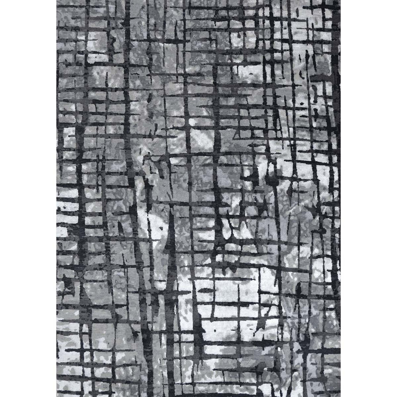 Windsom Abstract Area Rug in Sliver/Charcoal, Rectangle 2' x 3'