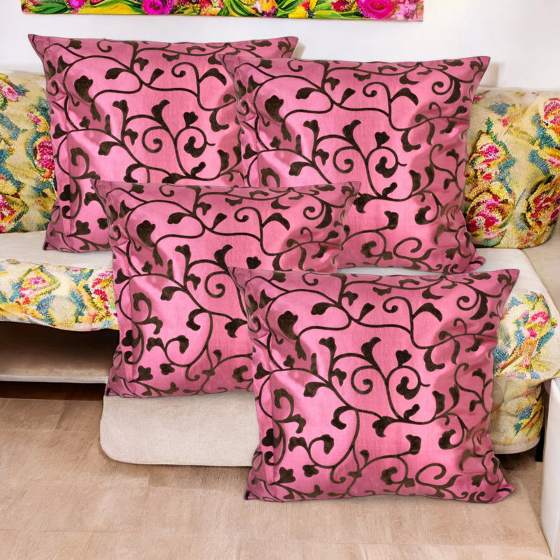 Krueger Indoor / Outdoor Floral Red Square Throw Cushion Cover Pack Of 4