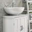Meuble de salle de bain avec tablette réglable, blanc, créant un espace de rangement supplémentaire sous le lavabo, tablette intégrée