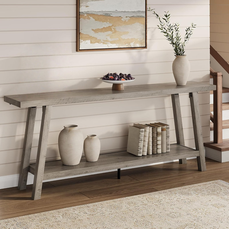 Tables d'entrée de style campagnard long de 70,87 po, table de canapé rectangulaire derrière le canapé, 2 tables d'appoint pour le couloir, l'entrée, le vestibule, le salon, gris rustique