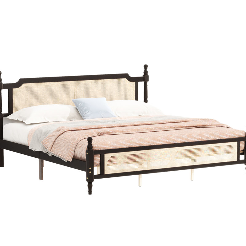Headboard And King Bed, Made From Solid Pine, Appearance Finish Bed With , Pine Structure, Espresso