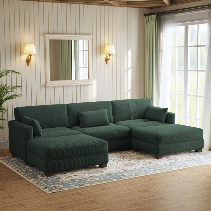 Canapé modulaire en velours côtelé Maelina , Velours côtelé vert forêt, H 30,7 po x l 123,6 po x P 68,1 po