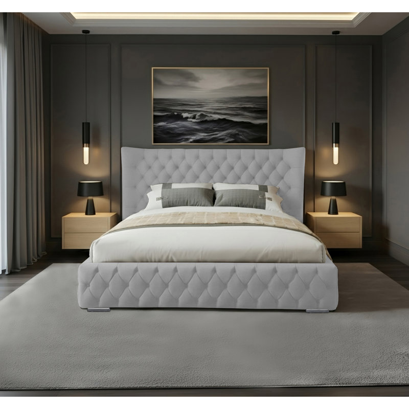 Achilleas Upholstered Bed, Light Silver, Small Double (4')