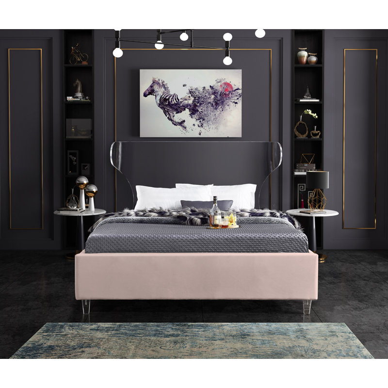 Ulm Upholstered Platform Bed, Twin, Pink Velvet