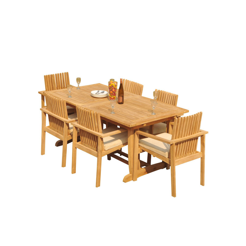 Natural Teak 10-Person Outdoor Dining Set with Rectangle Table and Stacking Arm Chairs