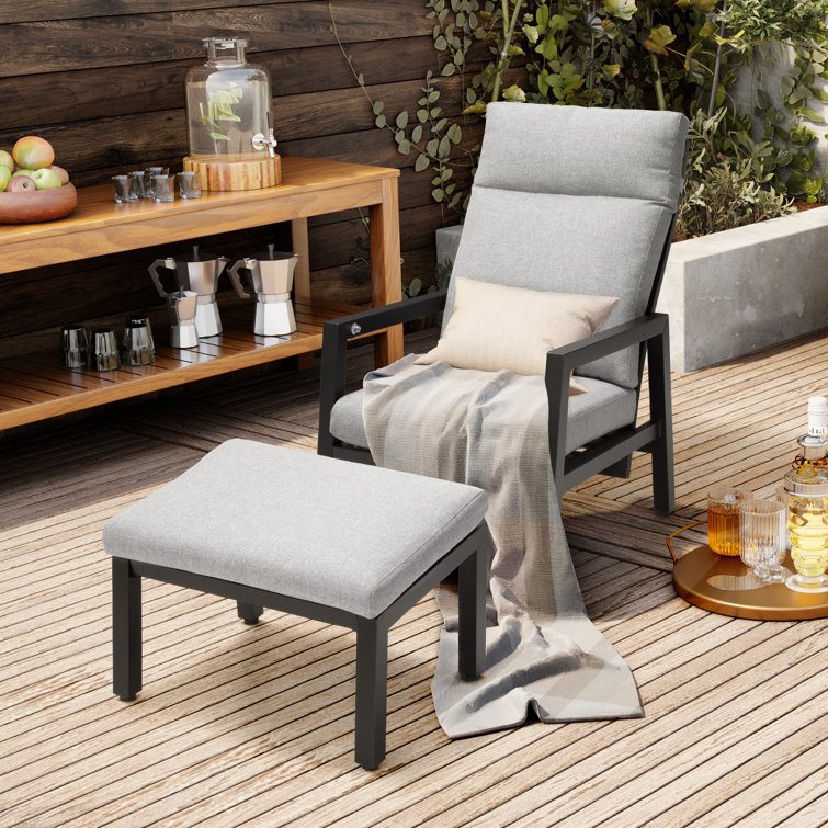 Preben Recliner Patio Chair with Cushions and Ottoman