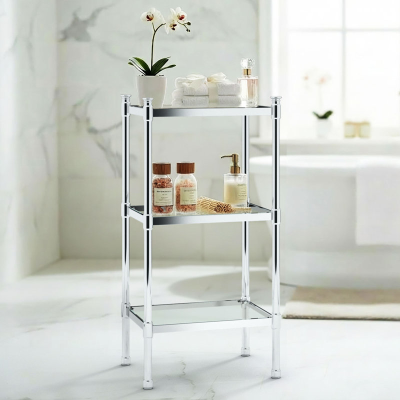 Freestanding 3 Tier Tempered Glass Shelves for Bathroom, Livingroom, Hallway, Bedroom, Chrome