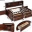 Lit double en bois brun antique pleine grandeur avec 4 tiroirs, 2 armoires et unités de rangement intégrées
