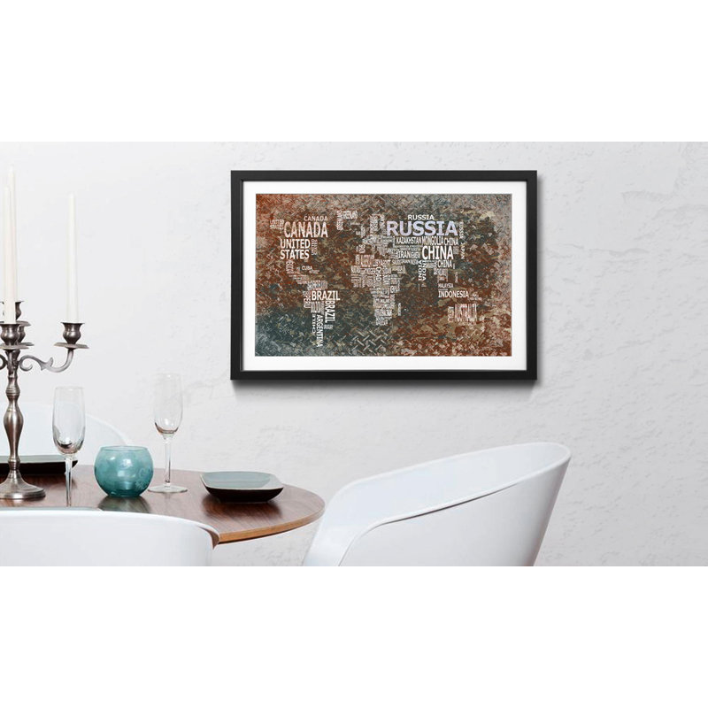 Weltkarten Worldmap No.8 - Single Picture Frame Print, 60cm H x 80cm W x 2.2cm D