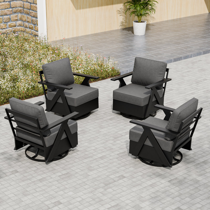 Ensemble de 4 fauteuils club pivotants en aluminium pour l'extérieur avec coussins, Gris