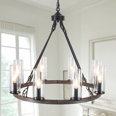 Lustre à roulettes de style campagnard à 8 lumières 25,95 "de style bougie avec forme de verre pour salle à manger