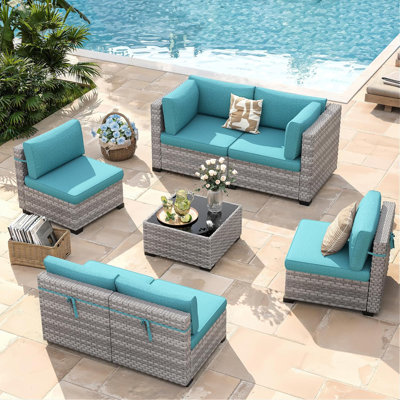6 - Person Outdoor Patio Conversation Set with Cushions