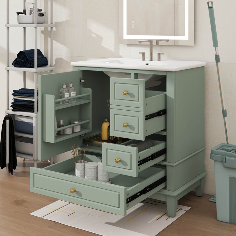 Meuble-lavabo polyvalent de 30 po avec lavabo - équipé d'une porte (avec tablette) et de trois tiroirs à fermeture silencieuse