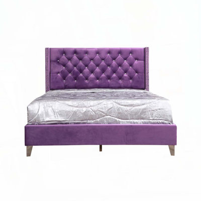 Velvet Upholstered Bed with Tufted Headboard