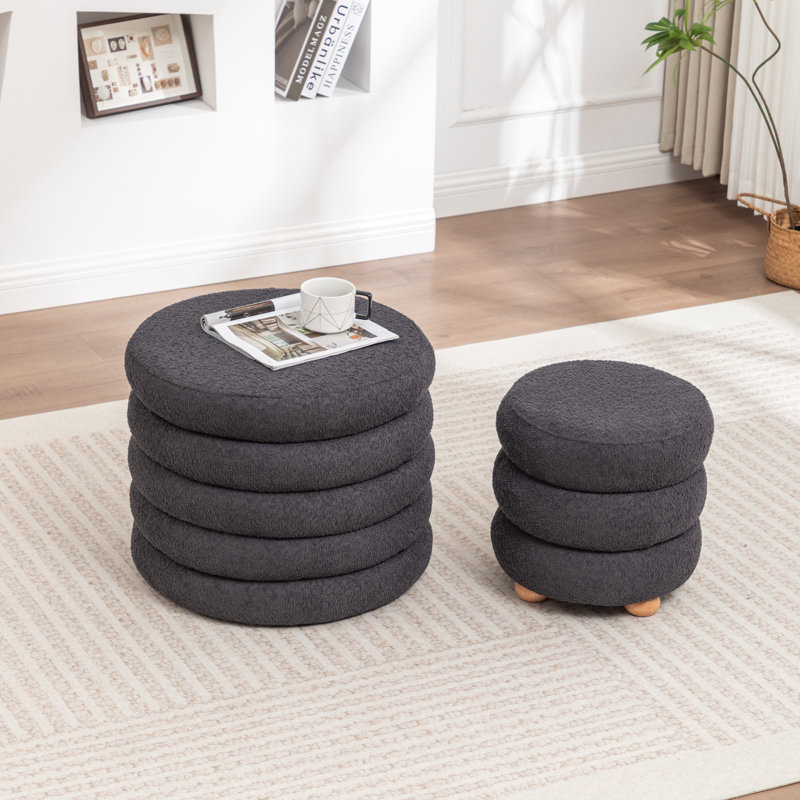 Ashyiah 23.5'' Wide Storage Ottoman With Small Stool, Black