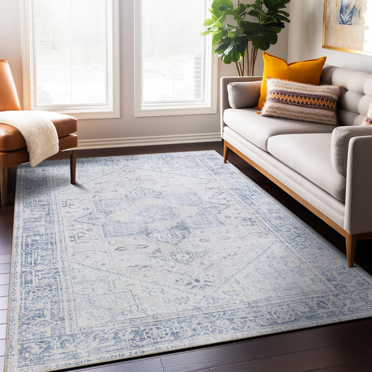 Somona Machine Washable Oriental Flatweave Performance Blue/Ivory Area Rug