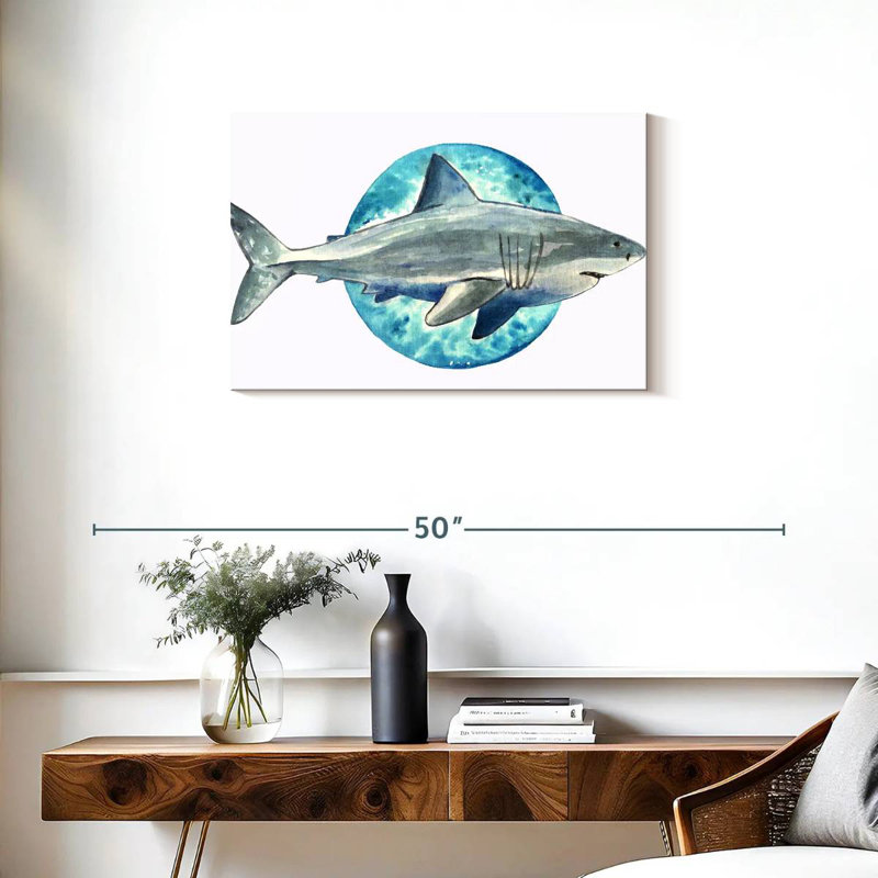 Aquarelle requin gris, H 20 po x l 30 po