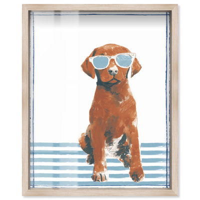 "Cool Dog" avec lunettes de soleil I "Shadowbox Print" par Art Remedy, cadre blond, 36 x 45
