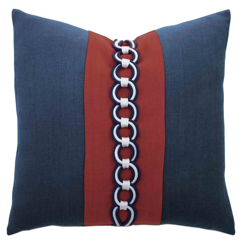 Indigo Square Linen Throw Pillow with Nautical Rope Trim