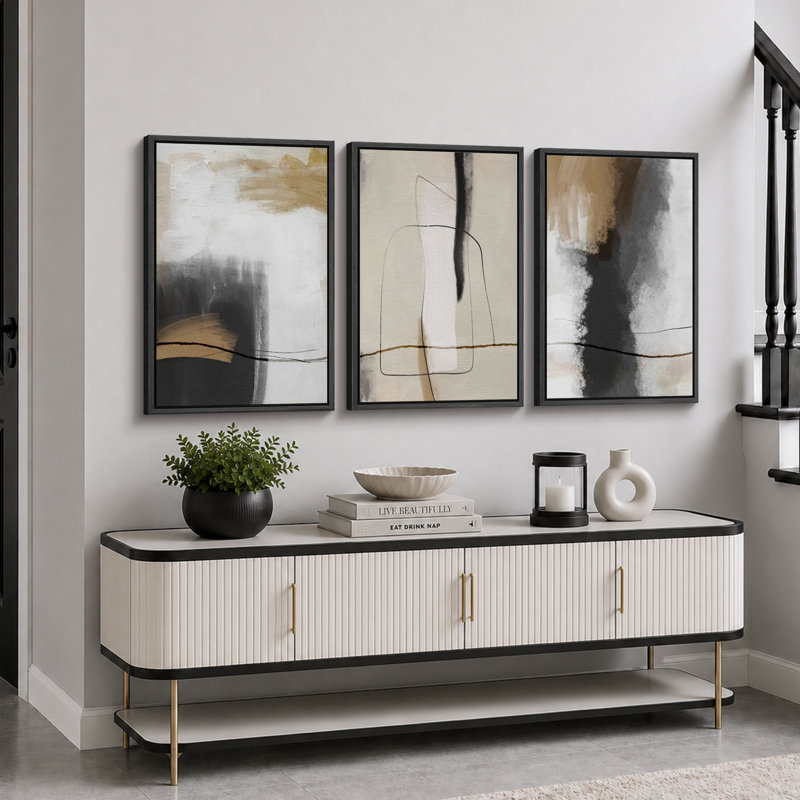 Grunge Abstract Paint Stroke Effect Tan Gray Neutral Organic Modern Pictures Framed Canvas Abstract Living Room Wall Art Painting Print