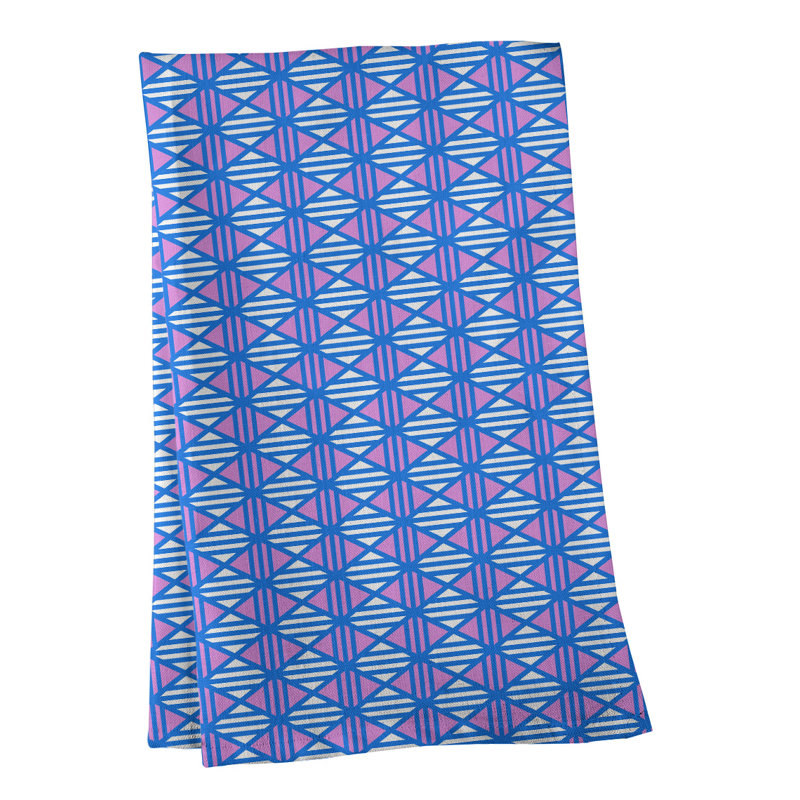 Torchon Gady, Bleu / Rose, Sergé de coton