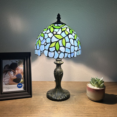 Garmond Tiffany Mini Table Lamp Stained Glass Green Leaves 8"W*8"D*15"H