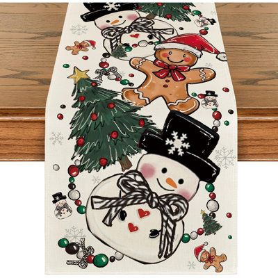 Bonhomme de neige bonhomme de neige pain de Noël pin joyeux Noël chemin de table, décoration de table de salle à manger de cuisine d'hiver pour la fête à domicile 13 x 72 pouces
