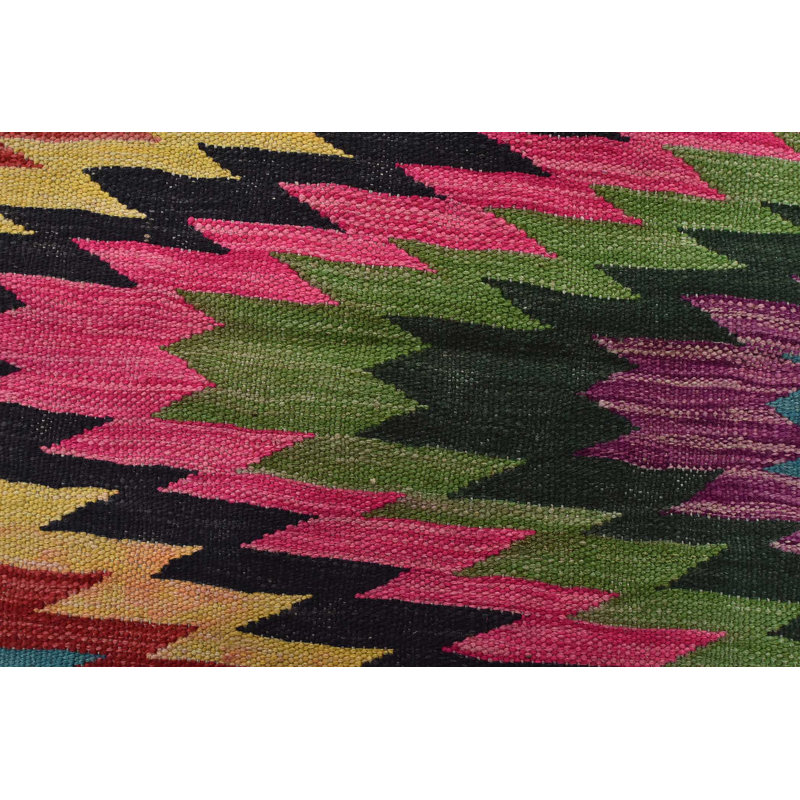 Tapis rose en laine noué à la main de conception unique 4 pi 9 po x 6 pi 6 po