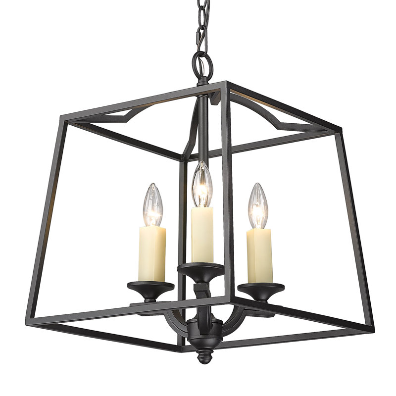 Lustre géométrique de style lanterne à 3 lumières Omero, Noir naturel, 3