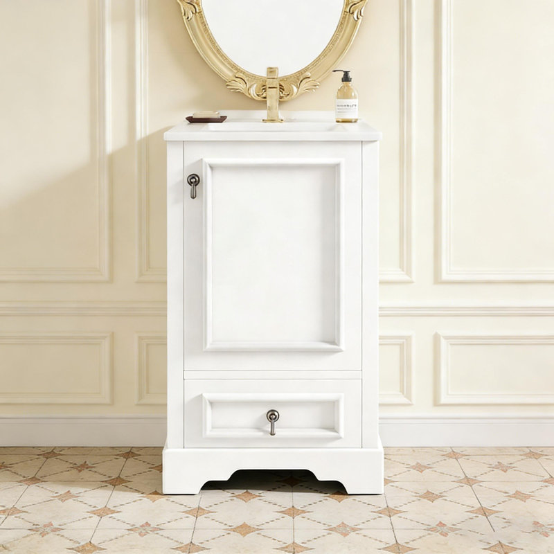 Meuble-lavabo moderne de 20 pouces avec lavabo en céramique, porte à fermeture en douceur, tablette réglable en forme de U et plusieurs options de rangement pour les petits espaces