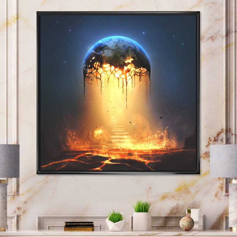 " Surreal Fire Lava Pouring ", 36" H x 36" W x 1.5" D, Black Floater Framed Canvas