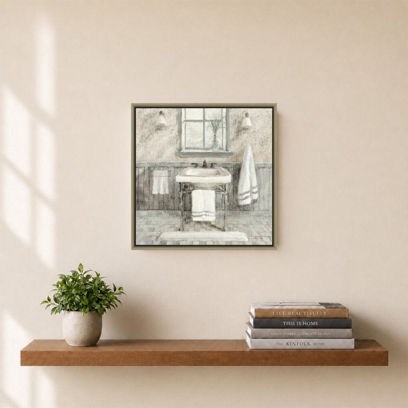 Victorian Sink I Neutral par Danhui Nai - Impression sur toile, 20" H x 20" W, Beveled Floating Frame, Champagne