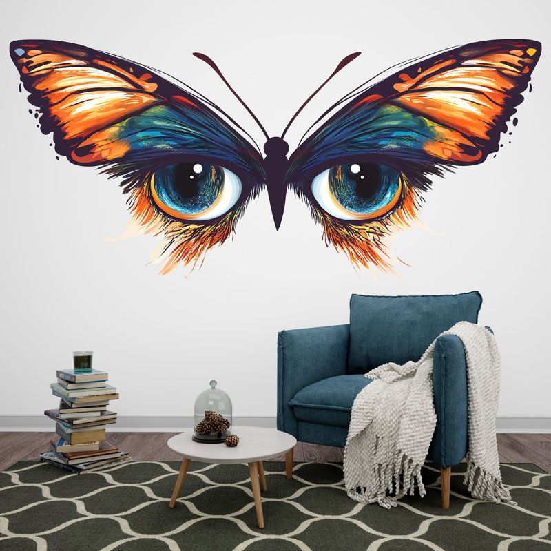 Adhésif mural yeux papillons, abstrait coloré, autocollant mural, salon moderne, décoration amovible, 091 g